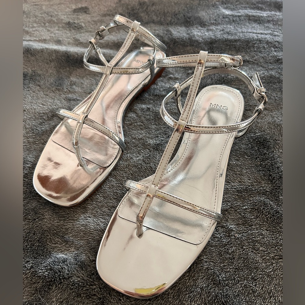 Mango silver strap sandals with buckle
